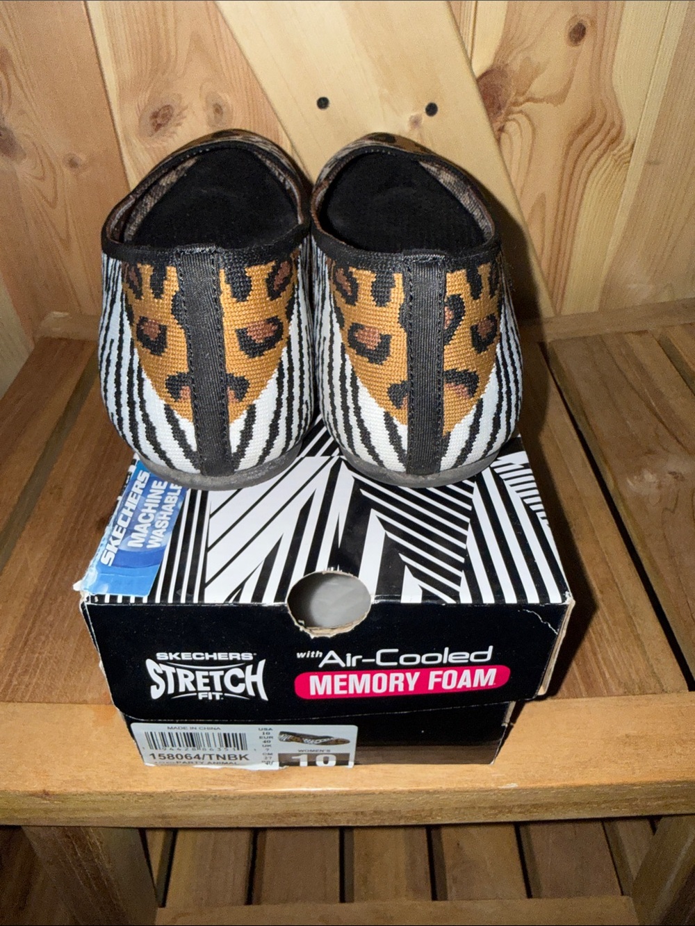 Skechers Women's Animal Print Slip-On Flats in Brown and White - Picture 4 of 6